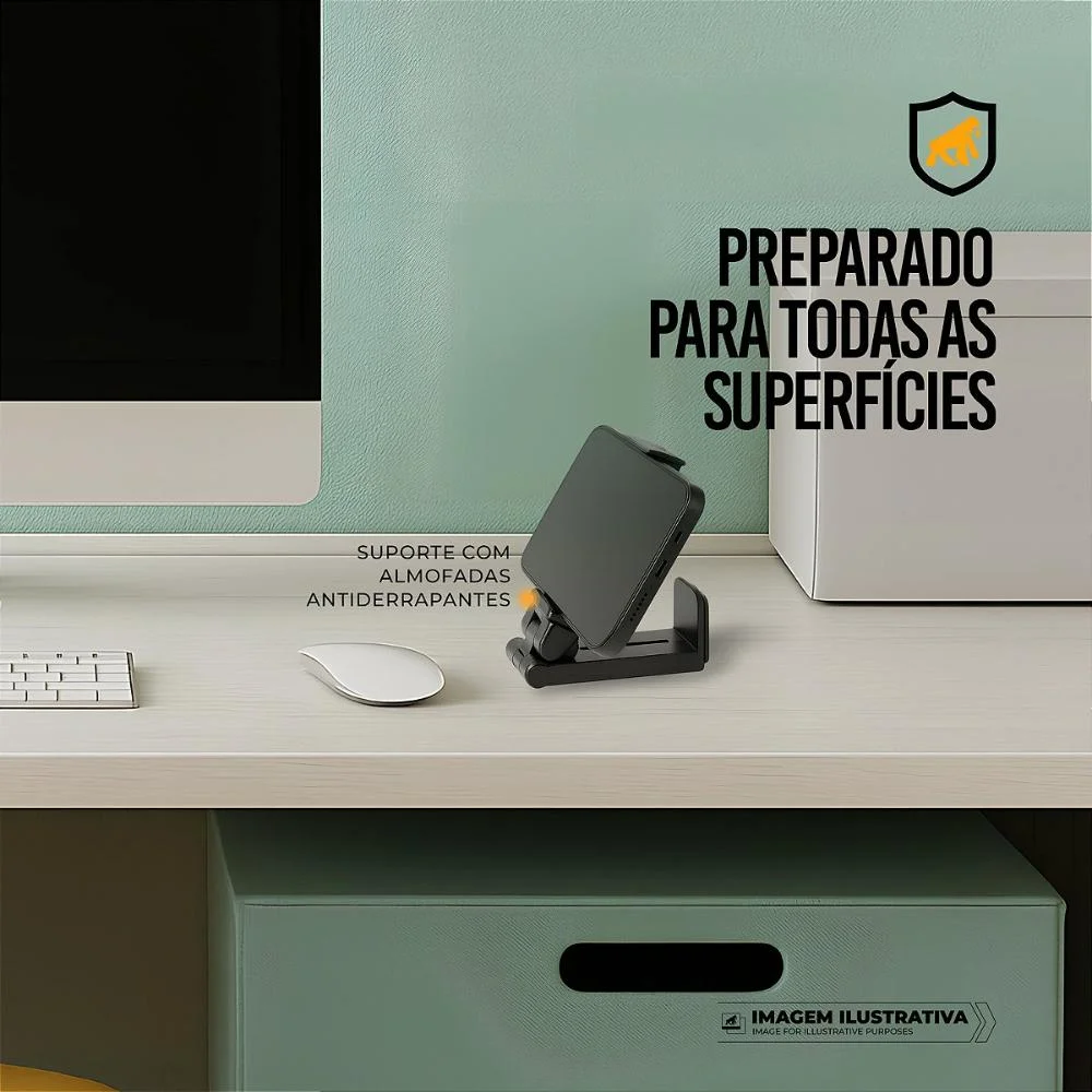 Imagem 2 de 5 do produto Suporte Articulado Para Mesa – Ajuste 90°, Rotação 360°, Dobrável, Antiderrapante E Compatível Com Smartphones Até 9cm – Hybrid - Gshield