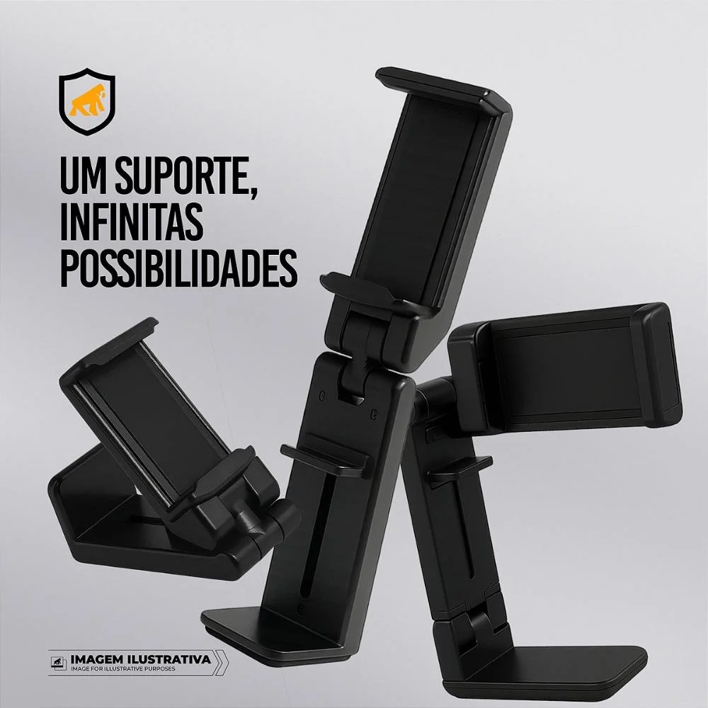 Imagem 4 de 5 do produto Suporte Articulado Para Mesa – Ajuste 90°, Rotação 360°, Dobrável, Antiderrapante E Compatível Com Smartphones Até 9cm – Hybrid - Gshield