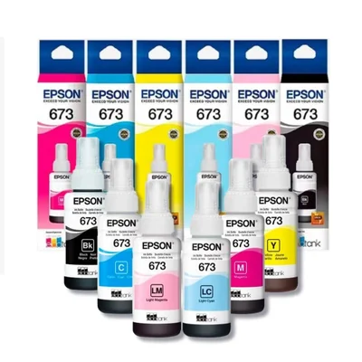 Kit 6 Cores Tinta Epson 673 T673 Original Para Impressora Ecotank L800 L805 L810 L850 L1800 6x70ml