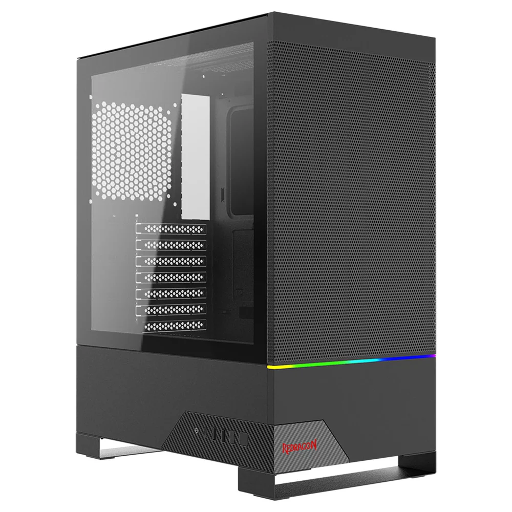 Imagem 3 de 5 do produto Gabinete Gamer Mid Tower Sem Fan Sem Fonte Ca-610b Carbon Preto Redragon