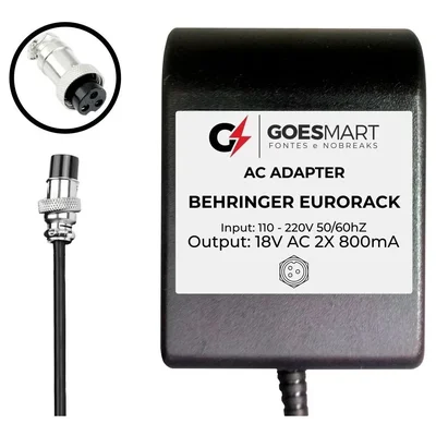 Fonte Ac Adapter Para Behringer Eurorack 802, Mx802a, Mx602a, Ub802, Ub1202, Q1202, 18v Ac 2x 800ma, 110-220v