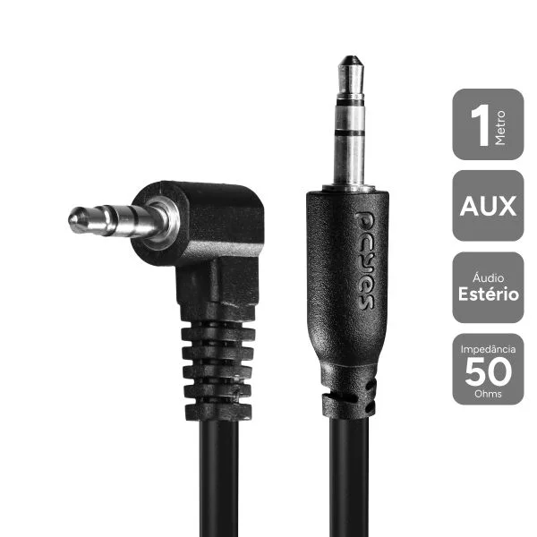Imagem 2 de 5 do produto Cabo P2 3.5mm M Para P2 3.5mm M 90° - Preto - 1m - P2pr-1