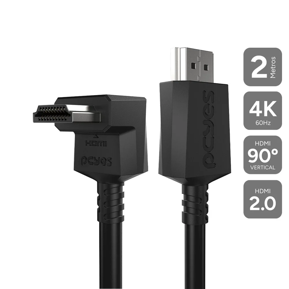 Imagem 2 de 5 do produto Cabo HDMI 2.0 Conec.90º Vertical - Preto - 2 Metros - Ph20-2v-b