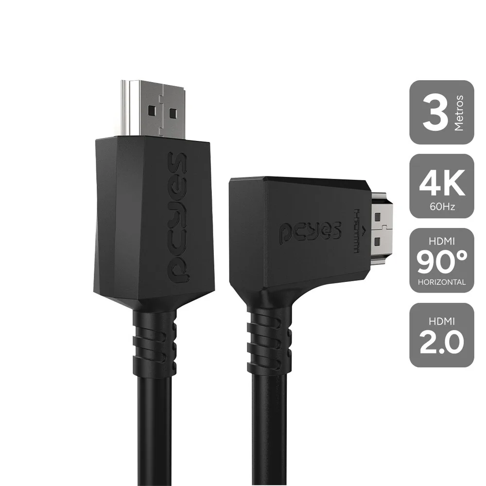 Imagem 2 de 5 do produto Cabo HDMI 2.0 Conec.90º Horizontal - Preto - 3 Metros - Phm20-3h-001