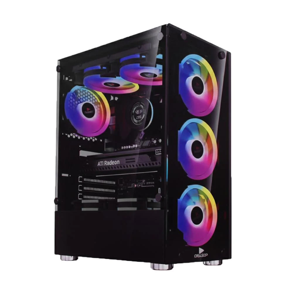 Gabinete Gamer 6 Ventoinhas RGB Mid Tower Atx Vidro Lateral Baia Para SSD/hdd