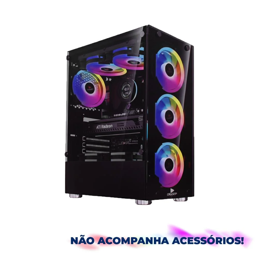 Imagem 4 de 5 do produto Gabinete Gamer 6 Ventoinhas RGB Mid Tower Atx Vidro Lateral Baia Para SSD/hdd
