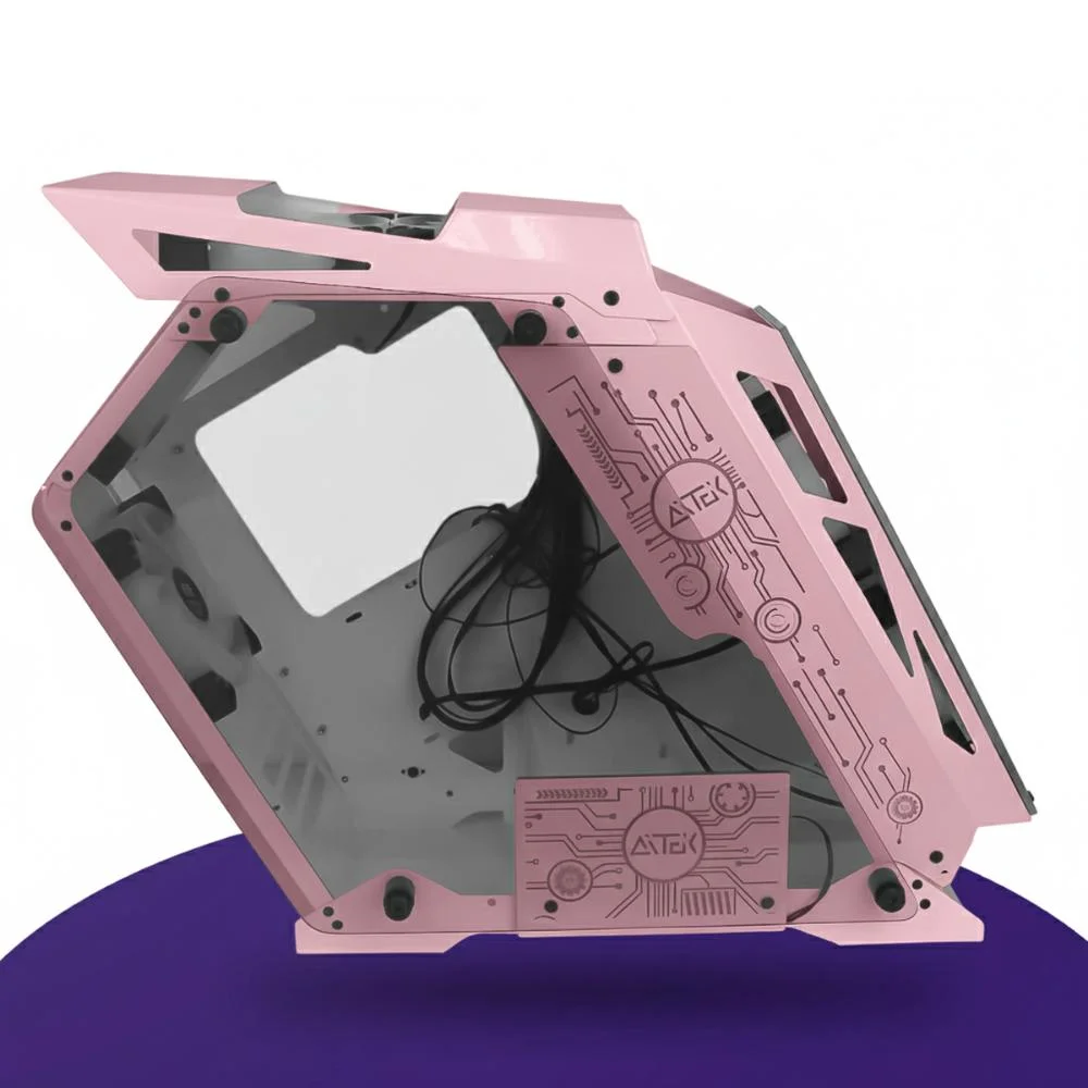 Imagem 2 de 5 do produto Gabinete Gamer  Rosa Vidro Temperado 6 Ventoinhas RGB Compatível Com Gpu De Até 295mm