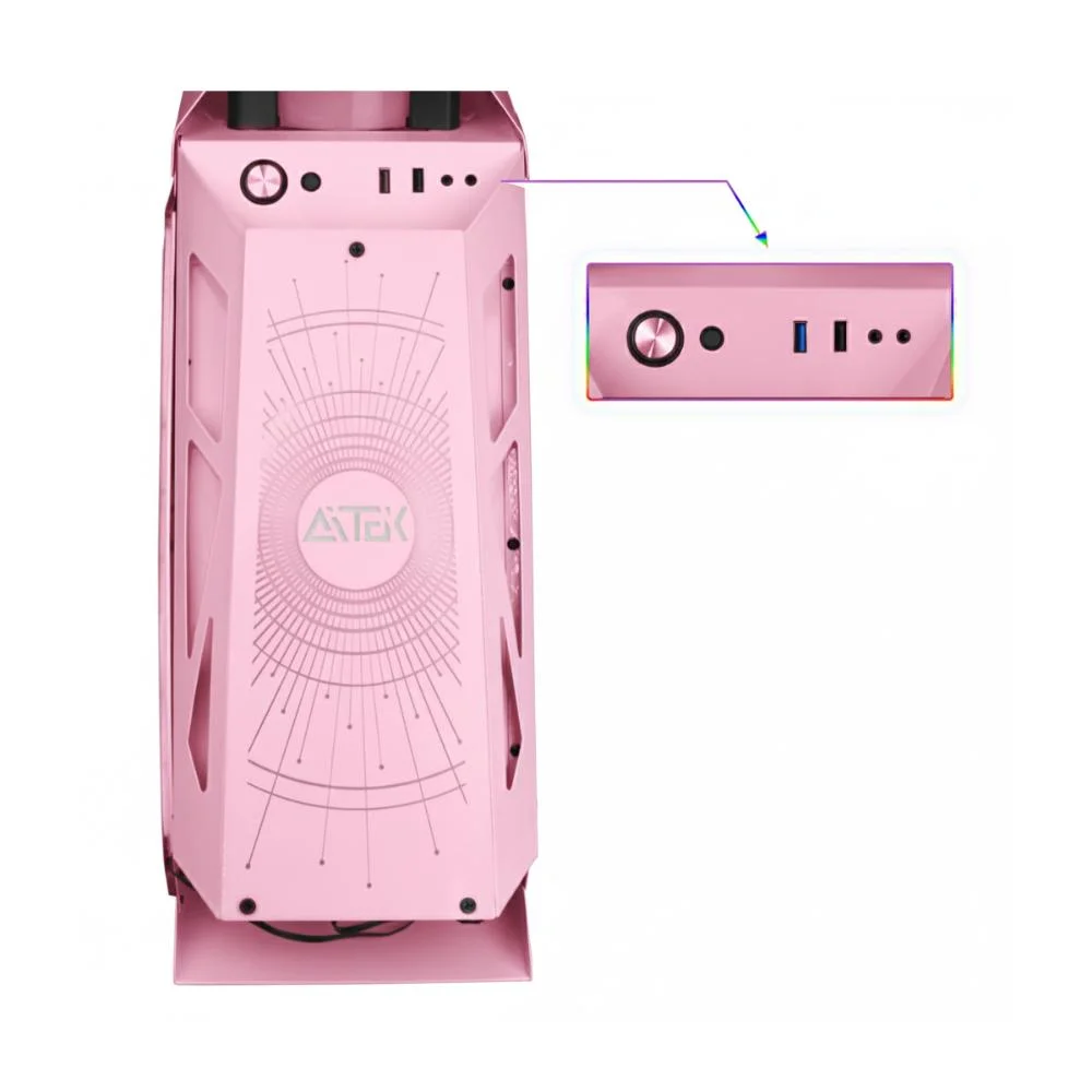Imagem 3 de 5 do produto Gabinete Gamer  Rosa Vidro Temperado 6 Ventoinhas RGB Compatível Com Gpu De Até 295mm