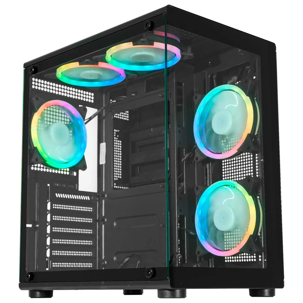 Gabinete Gamer Aquário K-mex Bull Shark Cg-02p3, Painel E Lateral Em Vidro Temperado, Usb 3.0, Micro Atx, Preto - Cg02p3rh001cb0x