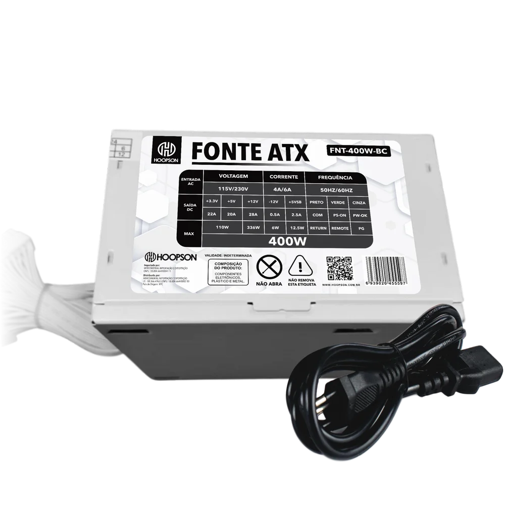 Imagem 4 de 5 do produto Fonte De Alimentação Atx Gamer Branca 400w Real Fnt-400w-bc