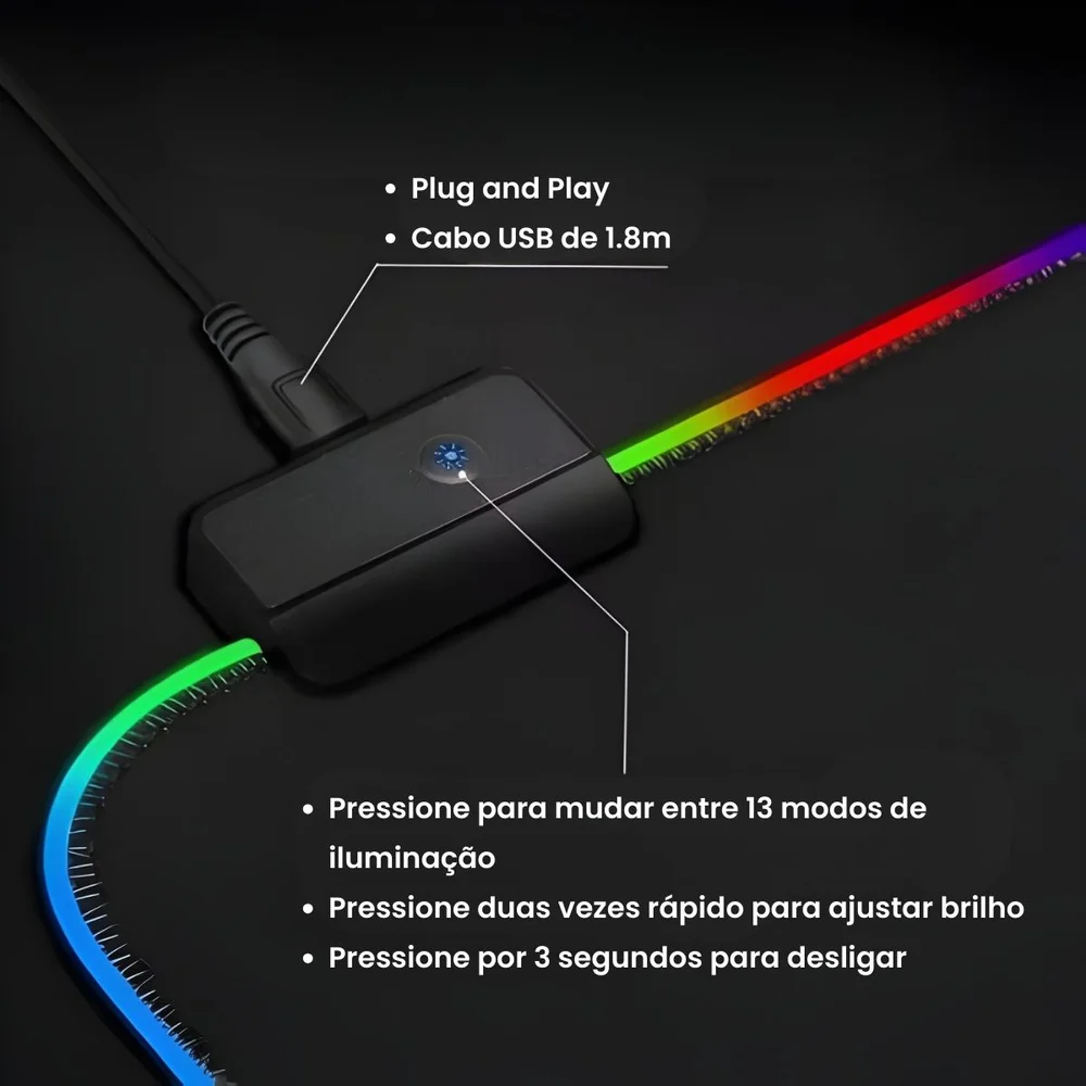 Imagem 3 de 5 do produto Mousepad Gamer RGB 13 Modos Microfibra Antiderrapante Lmp-10