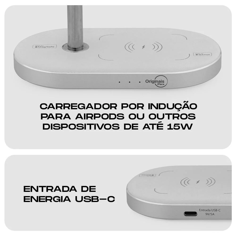 Imagem 4 de 5 do produto Carregador 3 Em 1, Wireless,   Iplace, Branco