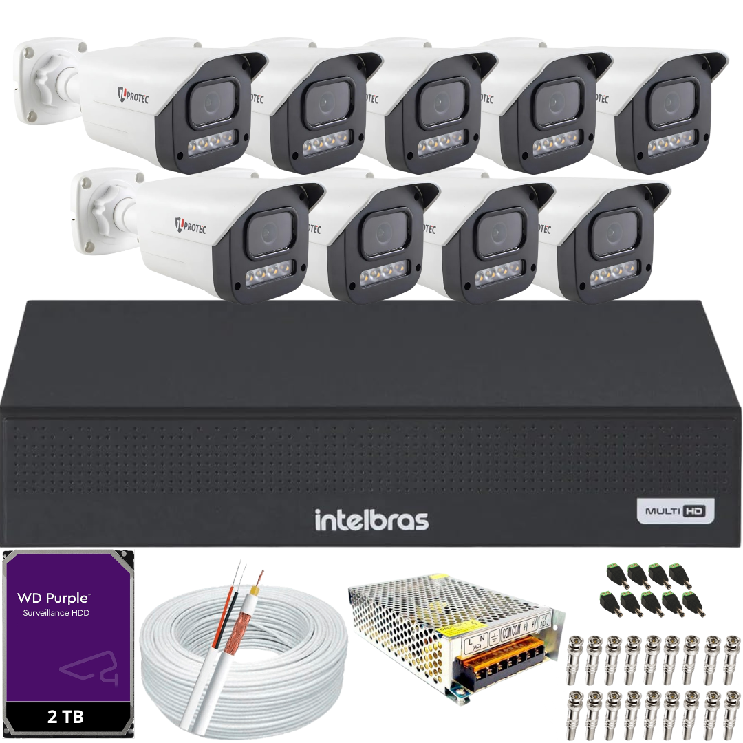 Kit 9 Câmeras Full Color C/áudio Dvr Intelbras 16ch 2TB Purple