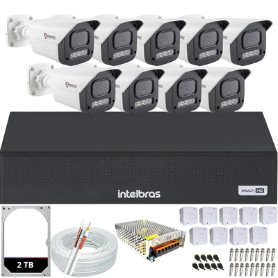 Kit 9 Câmeras Full Color C/áudio Dvr Intelbras 16ch 2TB