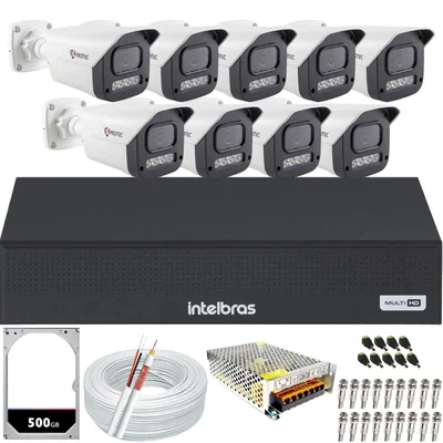 Kit 9 Câmeras Full Color C/áudio Dvr Intelbras 16ch 500gb