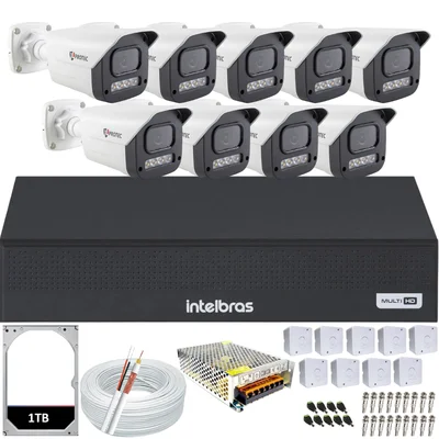 Kit 9 Câmeras Full Color C/áudio Dvr Intelbras 16ch 1TB