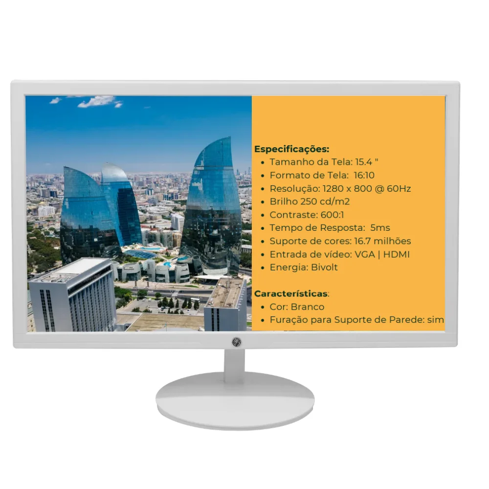Monitor LED 15.4 " Brazilpc Widescreen Vga HDMI Vesa Branco
