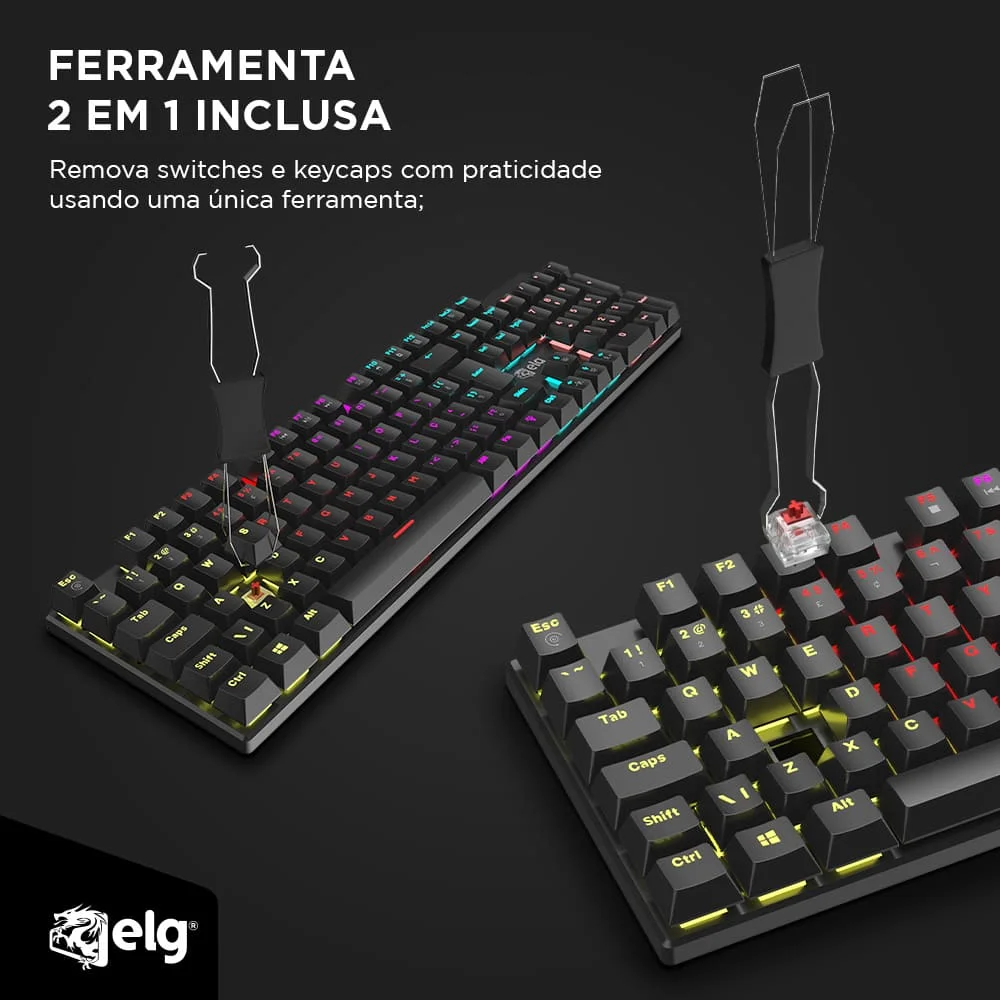 Imagem 5 de 5 do produto Teclado Mecânico Gamer Saiph, Hotswap, Switch Red, Anti-ghosting, Abnt2, Rainbow, Preto, Tgsp, Elg