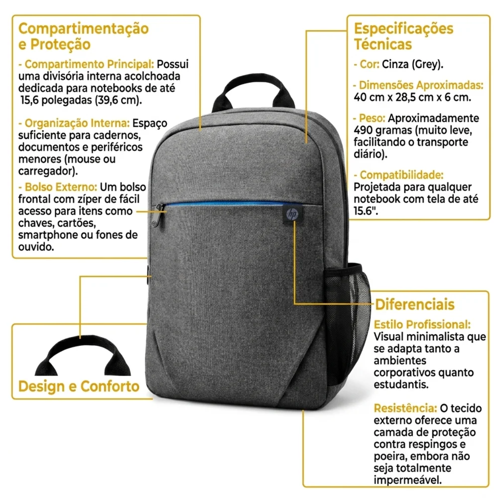 Imagem 5 de 5 do produto Mochila Hp Prelude Com Compartimento Para Notebook 15,6
