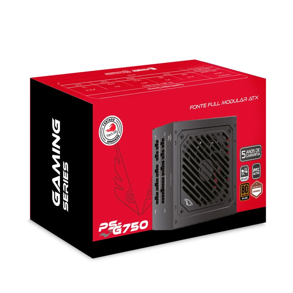Imagem 4 de 4 do produto Fonte Gamer C3tech, 750w, Atx, 80 Plus Bronze, Cybernetics Gaming, Full Modular, Pfc Ativo - Ps-g750