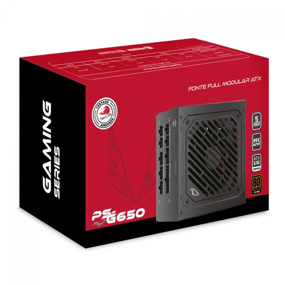 Imagem 4 de 4 do produto Fonte C3tech Ps-g650 Gaming Series, 650w, 80 Plus Bronze, Cybenetics Gold, Full Modular, Teclab, Pfc Ativo, Preto