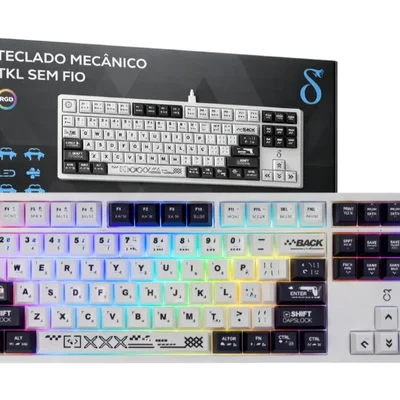 Teclado Mecânico Sem Fio BlackWhite ABNT2 | Bluetooth + 2.4GHz + USB | RGB Gamer