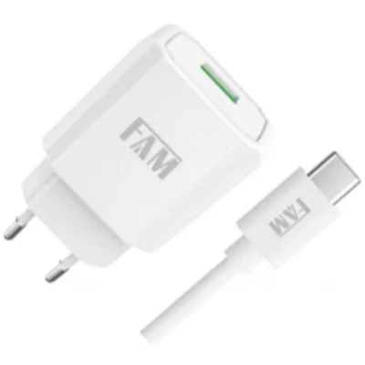 Kit Carregador C/tomada Cabo Tipo C 1 Metro 2.1a Fkt-110c Branco - Fam - Único Único
