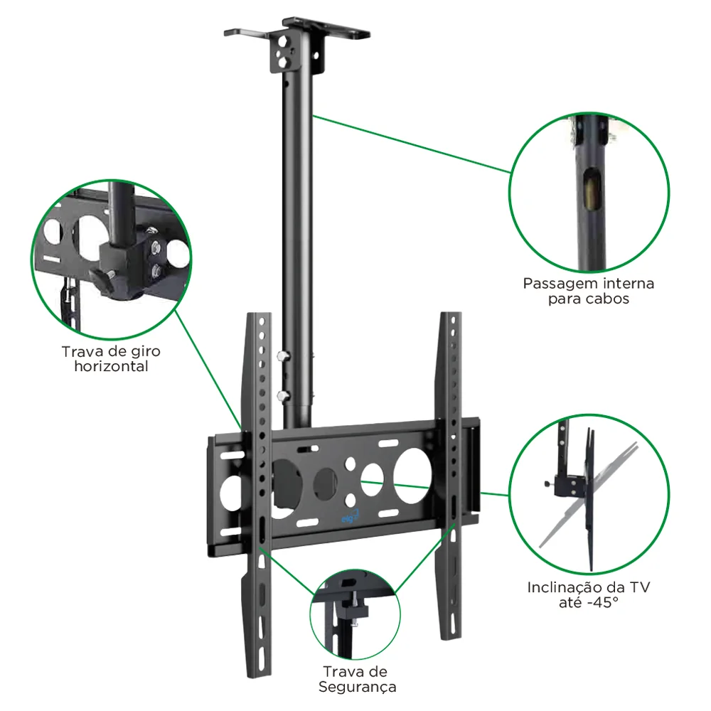 Imagem 5 de 5 do produto Suporte Giratório De Teto Para Tvs De 26 A 75", Vesa 100mm X 100mm A 400mm X 400mm, A05v4, Elg