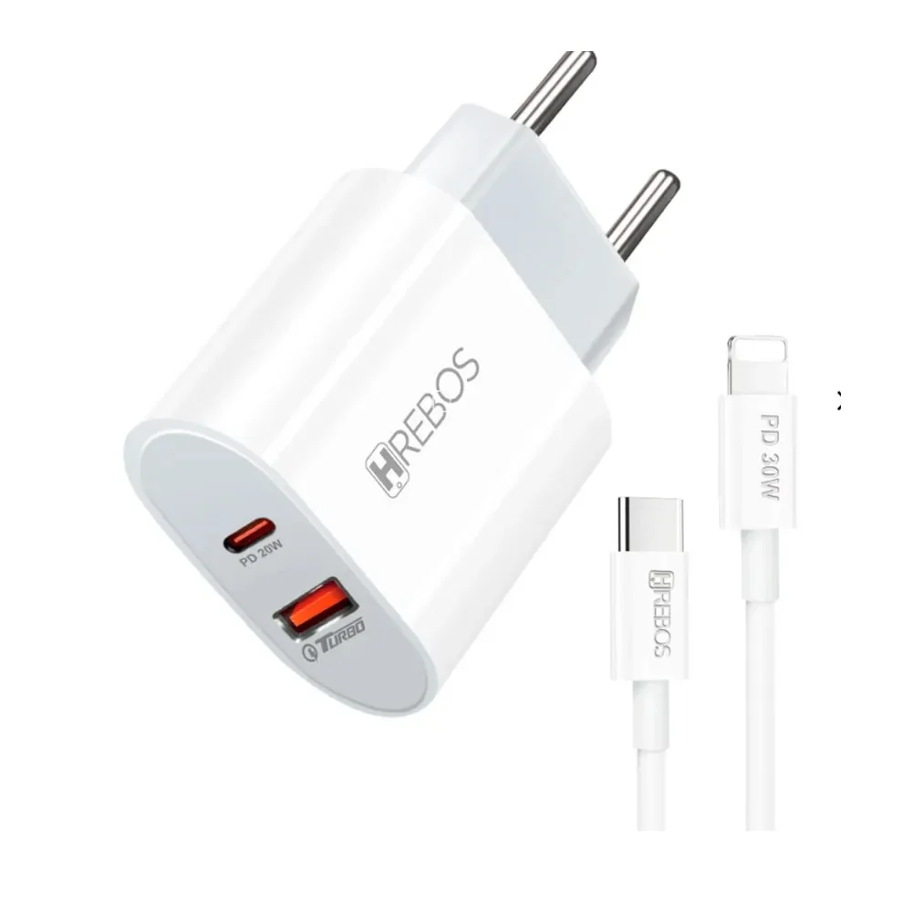 Imagem 2 de 3 do produto Carregador Hrebos 20w Usb-c E Usb Turbo Crg-215i Branco