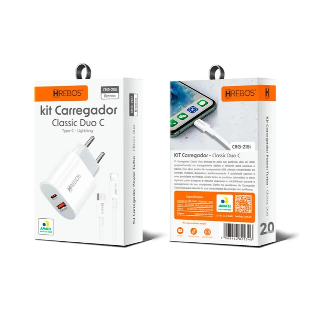 Imagem 3 de 3 do produto Carregador Hrebos 20w Usb-c E Usb Turbo Crg-215i Branco