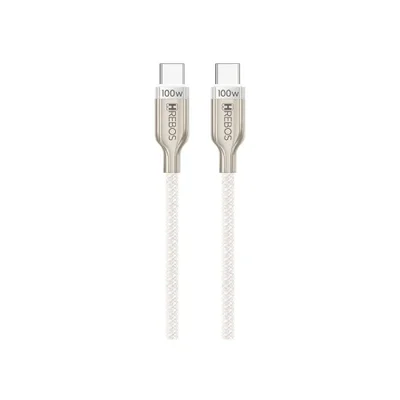 Cabo Hrebos Titanium Usb-c 100w Nylon 1m Branco Cb-366c Bege