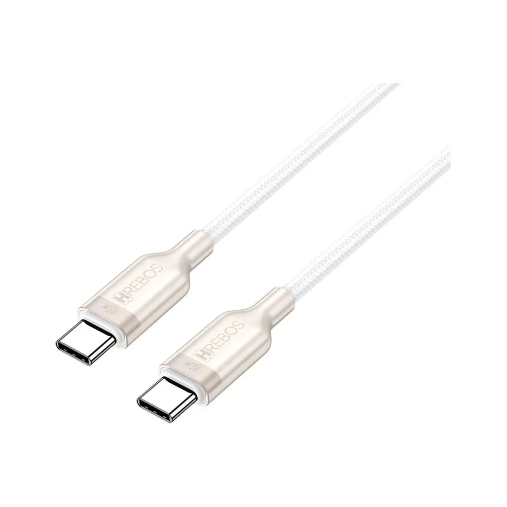 Imagem 2 de 3 do produto Cabo Hrebos Titanium Usb-c 100w Nylon 1m Branco Cb-366c Bege
