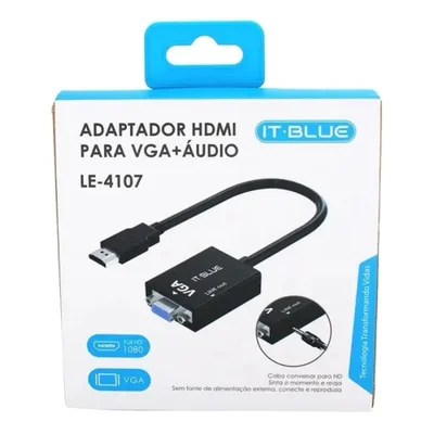 Adaptador Conversor HDMI Para Vga Com Saída De Áudio Da Marca It-blue, Modelo Le-4107.