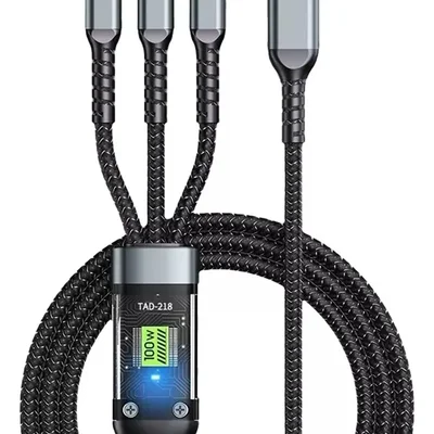 Cabo Usb Tipo C 3 Em 1 Com Carregamento Rápido De 120w E Display Lcd Para Iphone 14, Galaxy S24