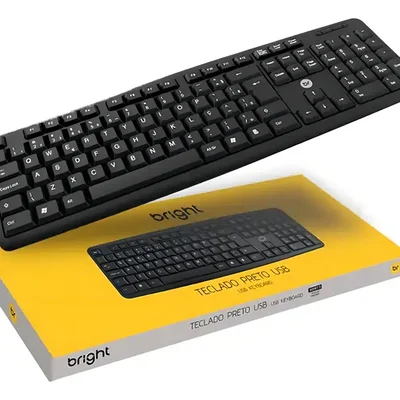 Teclado Bright Usb Basico Usb 0014 Com Fio 1,3m Abnt2 PC Cor Preto