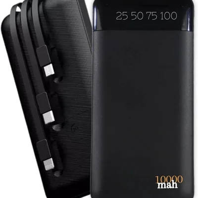 Carregador Portátil Power Bank Universal 10000mah 3 Cabos Integrados Design Leve, Compacto E Ultra Rápido Com Entradas (micro Usb, Usb-c E Ios) LED Com Indicador Bateria