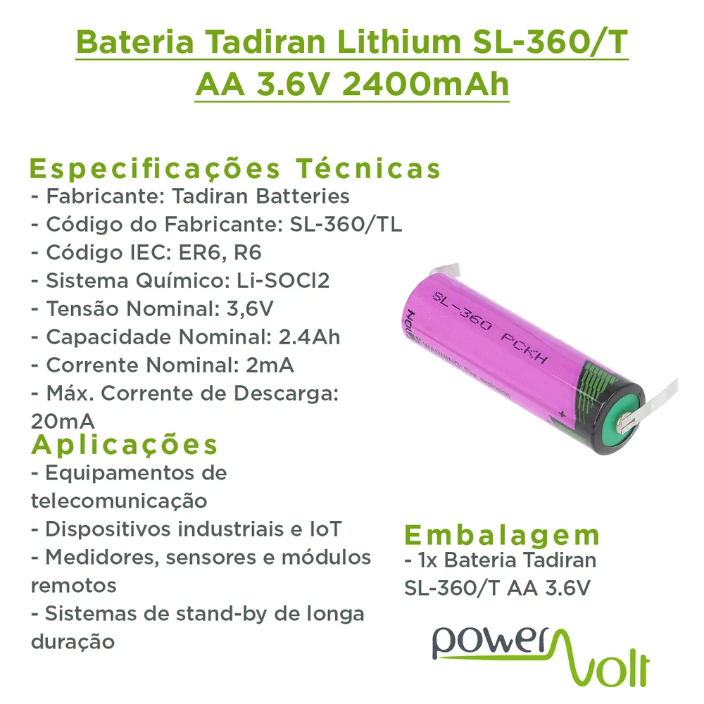 Imagem 3 de 4 do produto Tadiran Sl-360/t Aa Lithium 3.6v