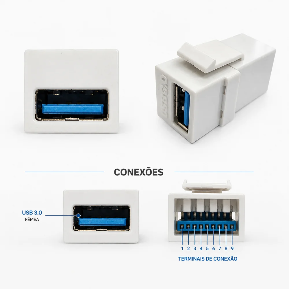 Imagem 3 de 5 do produto Keystone Usb 3.0 180° Emenda Pass Through P/ Painel Espelho