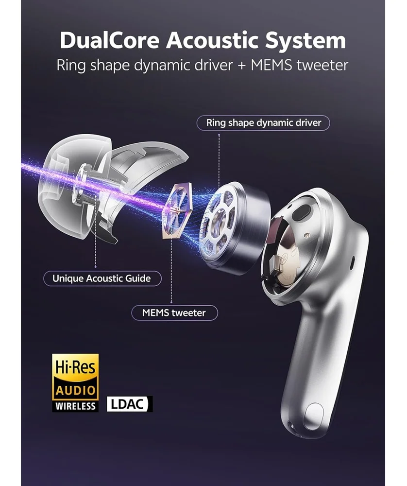 Imagem 5 de 5 do produto Fone De Ouvido Qcy Melobuds N70, Anc, Hi-res Ldac Wireless, Bluetooth 6.0 Ipx5, 50h Bateria Titânio