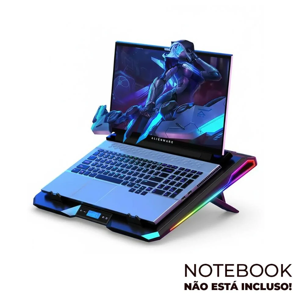 Imagem 5 de 5 do produto Suporte Gamer Para Notebook RGB Com Cooler Turbo Silencioso E 7 Níveis De Altura