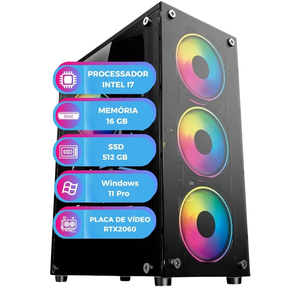 PC Gamer RTX2060 6gb Intel i7 11ª Geração 16gb SSD 512gb W11