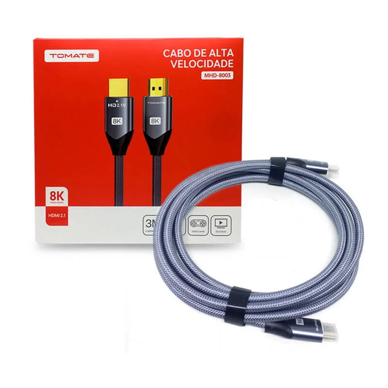 Imagem 2 de 2 do produto Cabo HDMI 8k 3 Metros Alta Velocidade Conector Folheado A Ouro