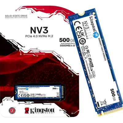 SSD Kingston NV3, 500 GB, M.2 2280, PCIe 4.0 x4, NVMe, Leitura: 5000 MB/s, Gravação: 3000 MB/s, Azul - SNV3S/500G