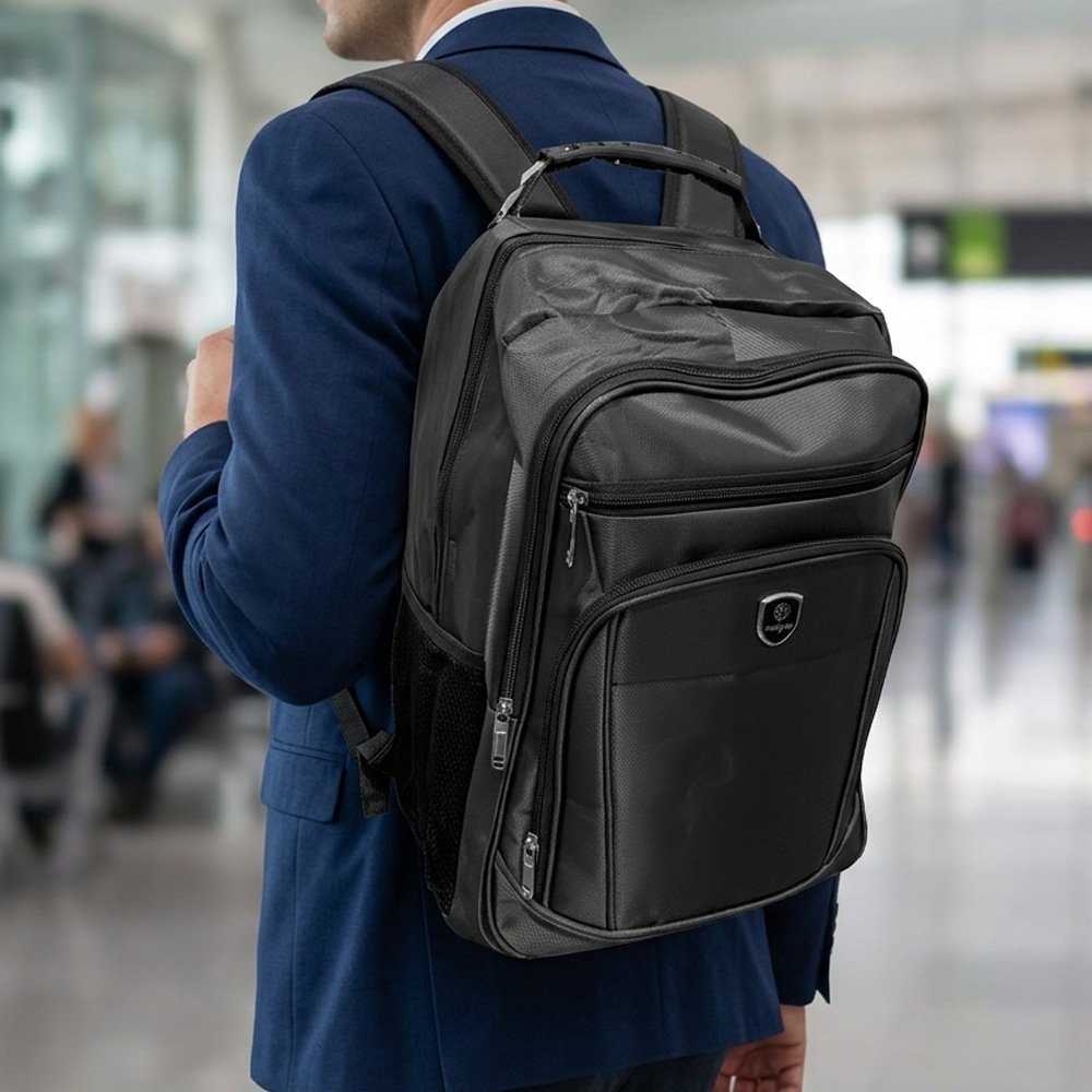 Mochila Preta Poliéster Notebook 15.6" Reforçada Escolar Trabalho - Caleja