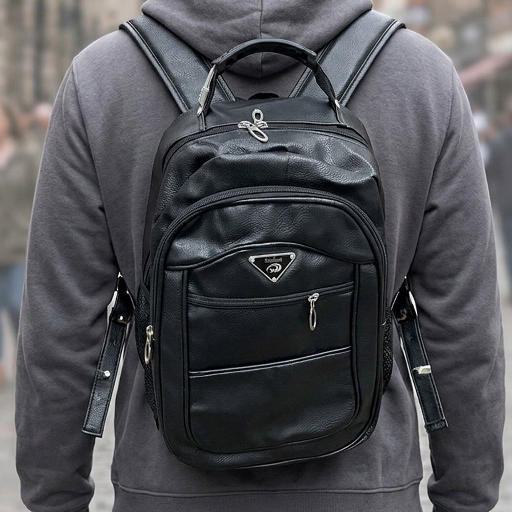 Mochila Pequena Pu Notebook 15" Couro Sintético Executiva Cabo Aço - Kimtino