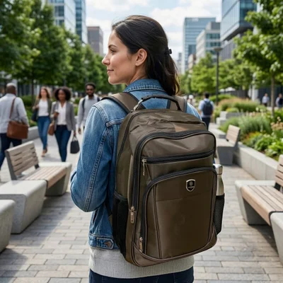 Mochila Marrom Poliéster Notebook 15.6" Reforçada Escolar Trabalho - Caleja