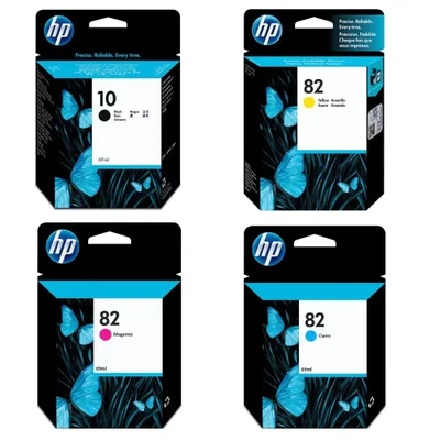 Cartucho De Tinta Hp 10 Preto e Hp 82 Kit 3 Cores Magenta, Ciano, Amarelo | Designjet 100 500 800