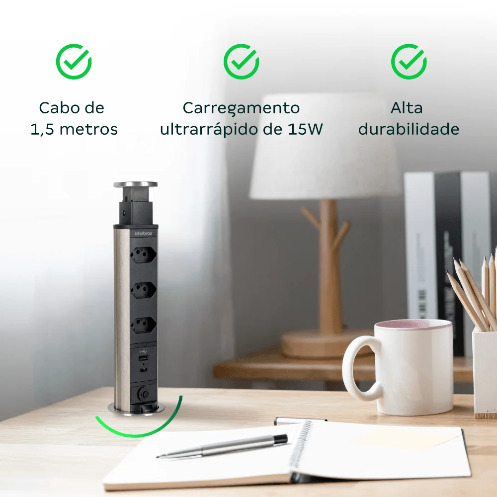 Protetor Eletrônico Torre 3 Tomadas Com Usb Epe 3003+ Intelbras