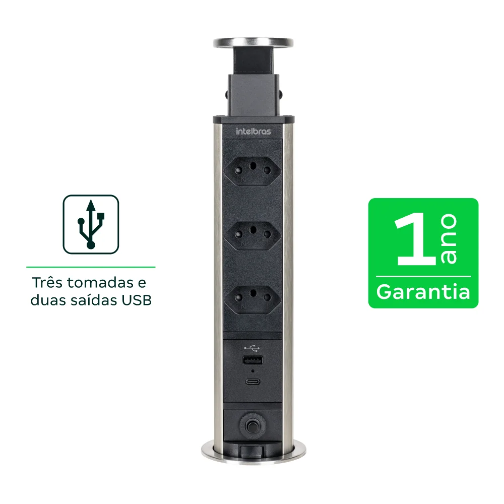 Protetor Eletrônico Torre 3 Tomadas Com Usb Epe 3003+ Intelbras