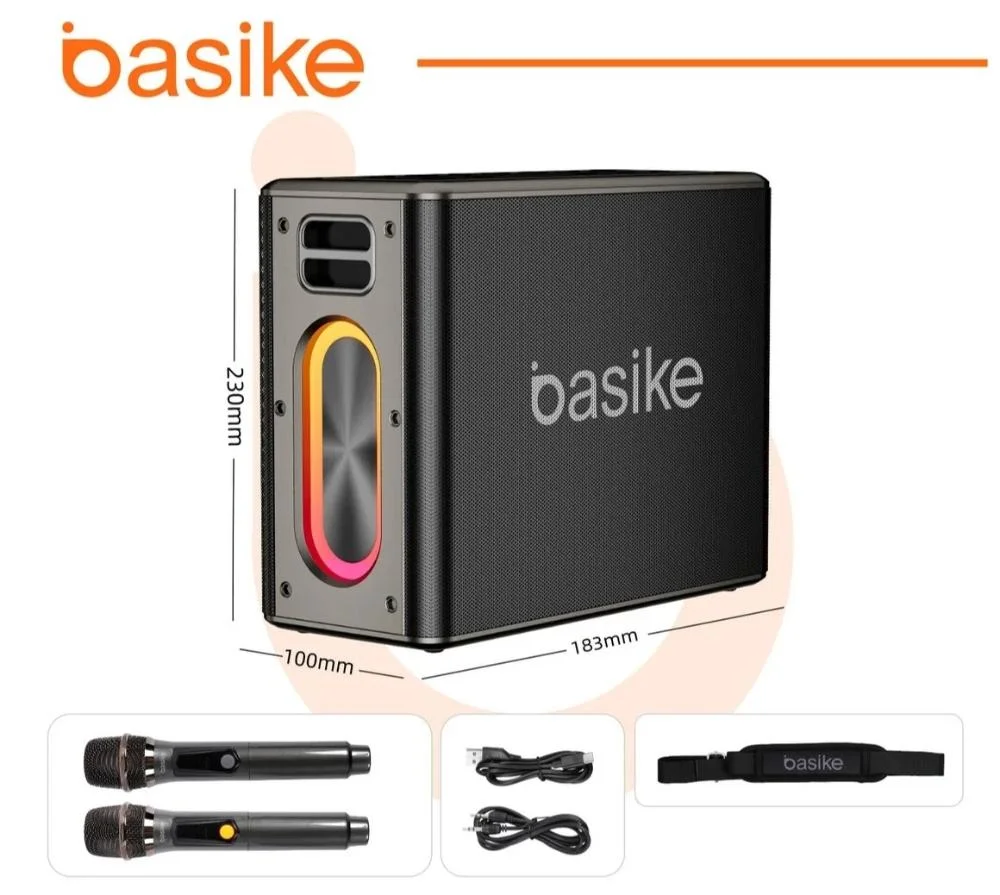 Imagem 2 de 4 do produto Caixa De Som Bluetooth  Karaokê RGB 120w  Com 2 Microfones Sem Fio  Basike